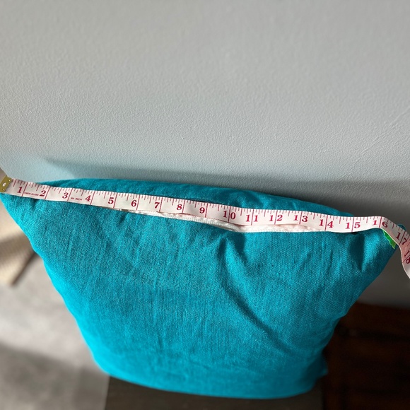 Turquoise linen 18 in accent pillow, with feather insert, like new. - Picture 5 of 13